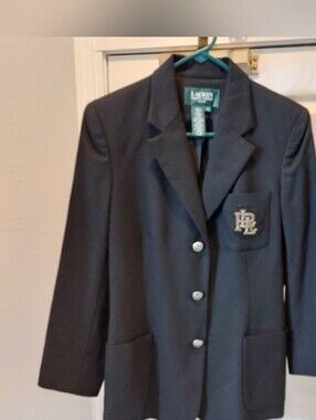 Lauren Ralph Lauren Black Tailored Blazer with Embroidered Crest